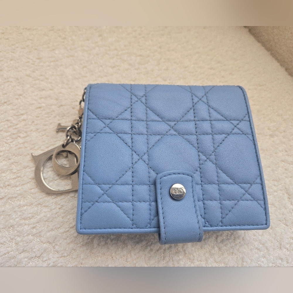Christian Dior Cannage Lady Dior Eden Leather Wallet Blue - Picture 3 of 16